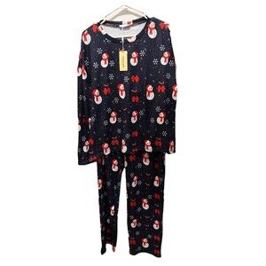 EKOUAER Holiday Christmas 2 Piece Pajama Set Women L Blue/Red/White NEW Comfy
